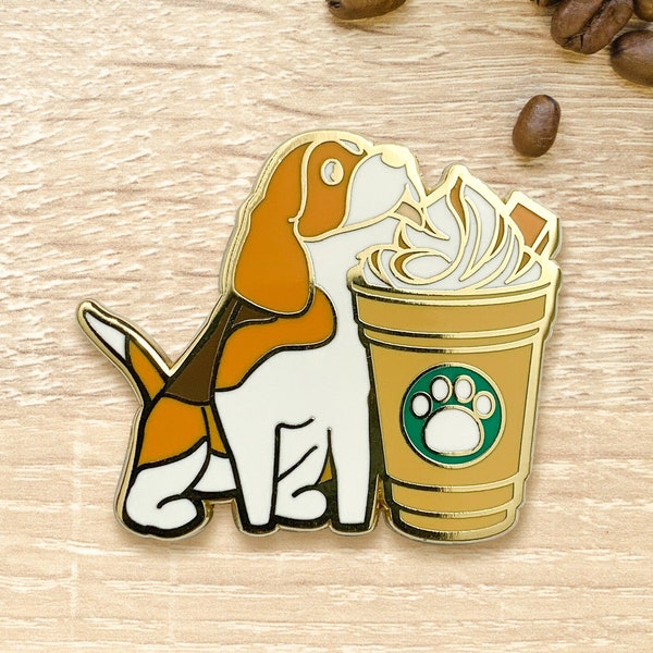 Beagle Caramel Frappe Pin | Americano Coffee, Iced Frappuccino, Caramel Cappuccino, Espresso, Dark Roast, Italian, Gift for Dog Mom