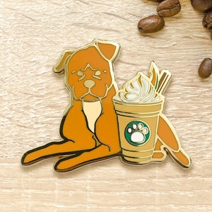 Pitbull Pumpkin Spiced Latte Pin | Coffee Americano, Puppy Enamel Pin, Autumn and Winter Charm, Dog Collar, Gift for Her, Dog Toy