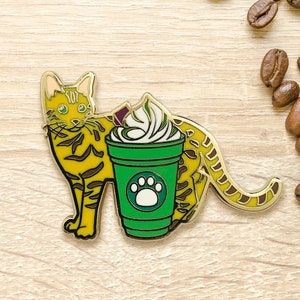 Bengal Cat Matcha Frappe Pin | Latte, Americano Espresso, Dark Roast Beans, Kitty, Cute Kitten, Kawaii Neko, Frappuccino, Iced Coffee