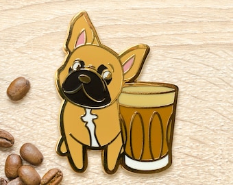 Bouledogue français fauve Pin plat Frappe blanc | Café Americano, cadeau d'hiver de vacances, cadeau pour maman de chien, charme de collier de chien, épingle en émail dur