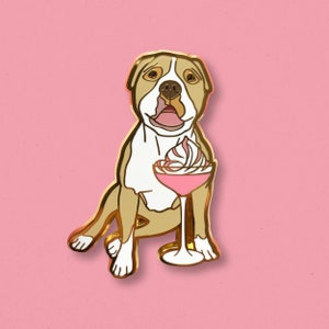 Lilybug the PItbull Strawberry Martini Cocktail Pin | Enamel Pin, Cute Dodg Gift for Owner, Pitbull Charm, Vodka Strawberry Cocktail Gift