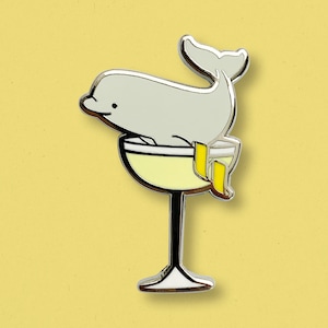 Beluga Whale Enamel Pin: White Lady Cocktail, Ocean Sea Life Lapel Pin