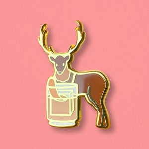Deer Old Fashioned Pin | Forrest, Wildlife, Doe, Rudolf, Whisky, Cocktail, Gift, Stag, Lapel, Jewelry, Brooch, Tag, Whiskey, Bourbon