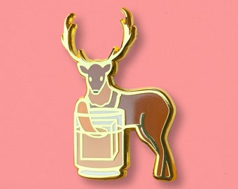 Deer Old Fashioned Enamel Pin: Cocktail Critters Lapel Brooch