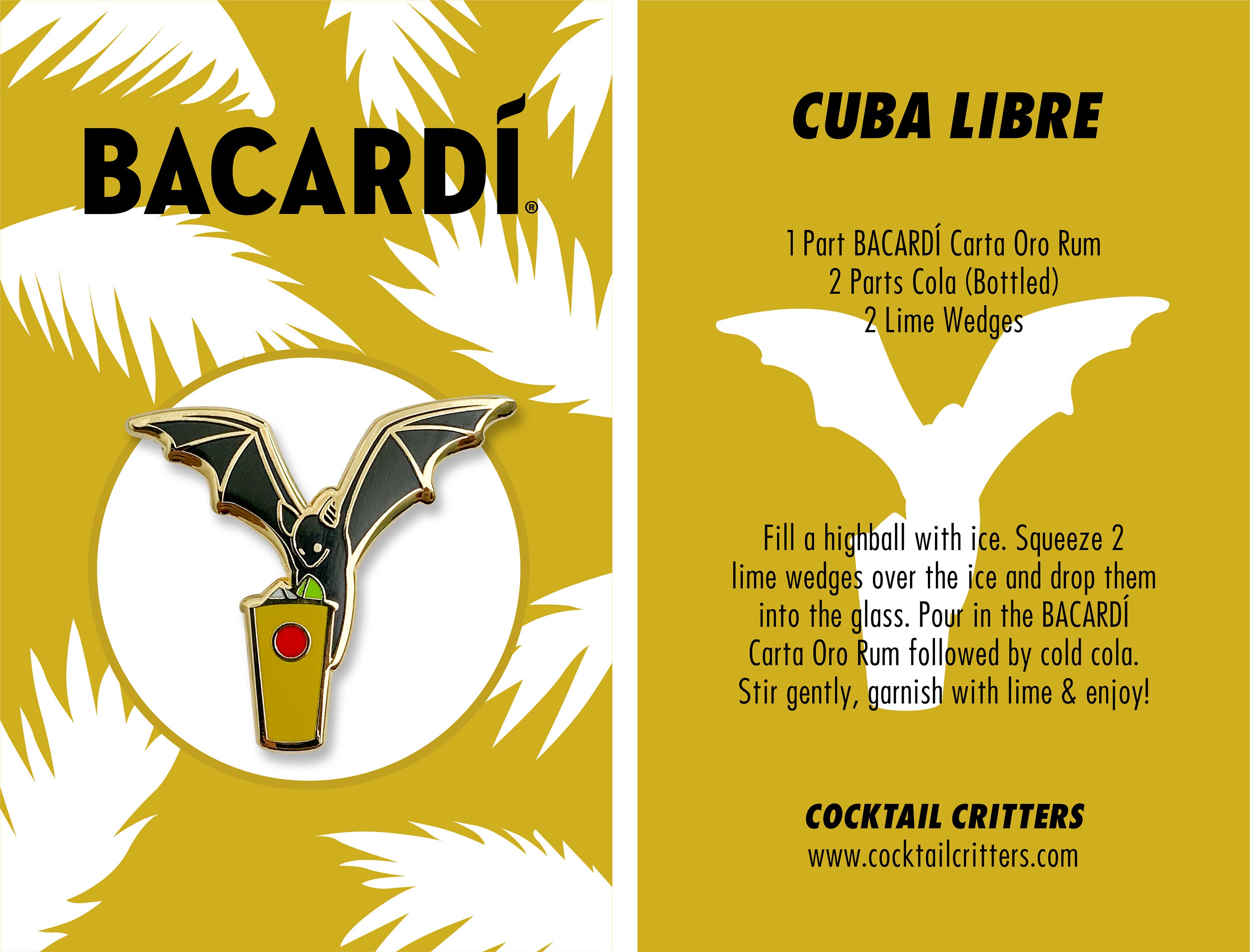 Bacardi Rum & Coke Bat Pin: Gold-plated Enamel Lapel Pin - Etsy