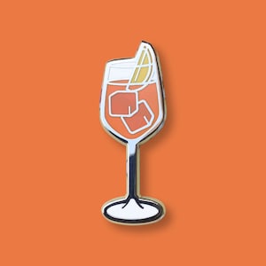Aperol Spritz Cocktail Pin | Classic Cocktail Enamel Pin, Gift for Bartender, Summer Dress Brunch Accessory, Prosecco Sparkling Wine