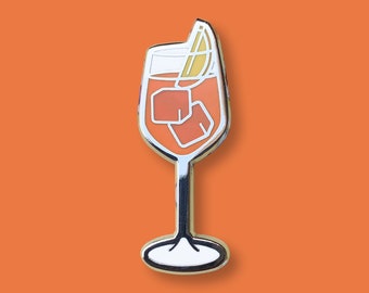 Aperol Spritz Enamel Pin: Silver-Plated Cocktail Accessory