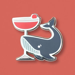 Blue Whale Clover Club Enamel Pin: Ocean Cocktail Lapel