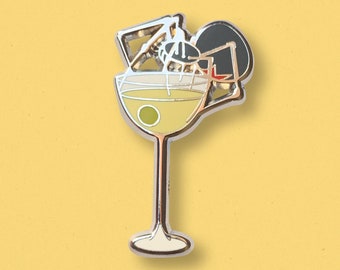 Black Widow Dirty Martini Enamel Pin | Martini Cocktail, Halloween Spooky Spider, Creepy Brooch and Autumn Gift, Olive Juice Martini