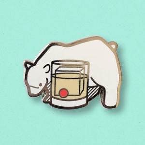 Bear White Russian  Pin | Cocktail, Polar, Snow, Winter, Lapel, Gift, Vodka, Milk, Claw, Ring, Accessory, Jewelry, Tag
