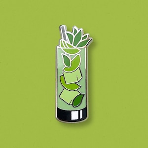 Spilla da cocktail Mojito / Spilla smaltata da cocktail classica, regalo per barista, estate, menta e lime, set regalo cocktail, carta ricetta