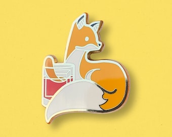 Broche Zorro Negroni / Lindo, Kawaii, Naranja, Solapa, Moda, Cóctel, Verano, Accesorios, Ginebra, Campari, Vermut, Diseño, Broche, Esmalte