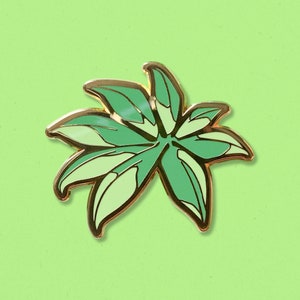 Umbrella Plant Pin: Gold-Plated Enamel Lapel Brooch