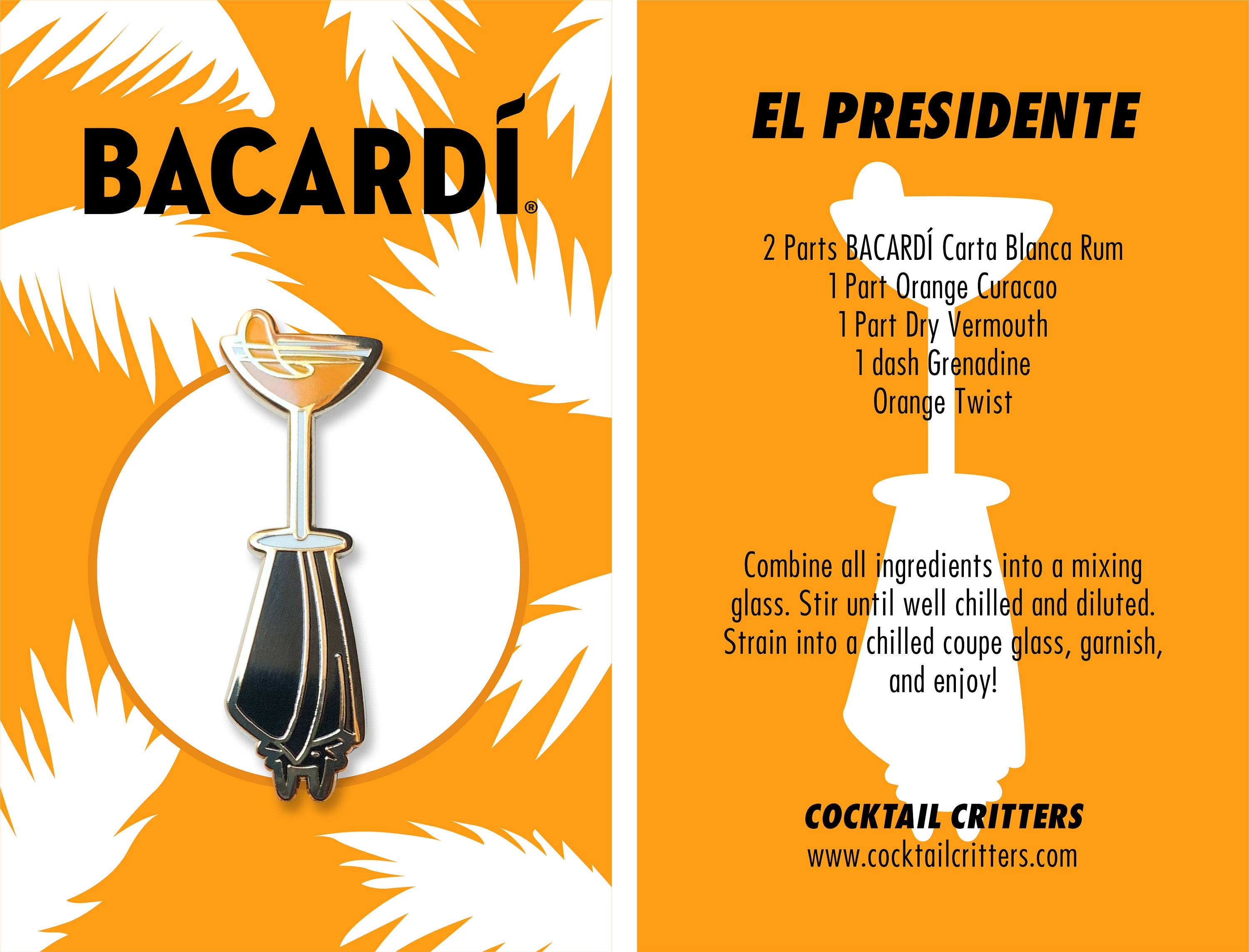El Presidente Cocktail Pin: Bacardi Rum Enamel Lapel Pin - Etsy