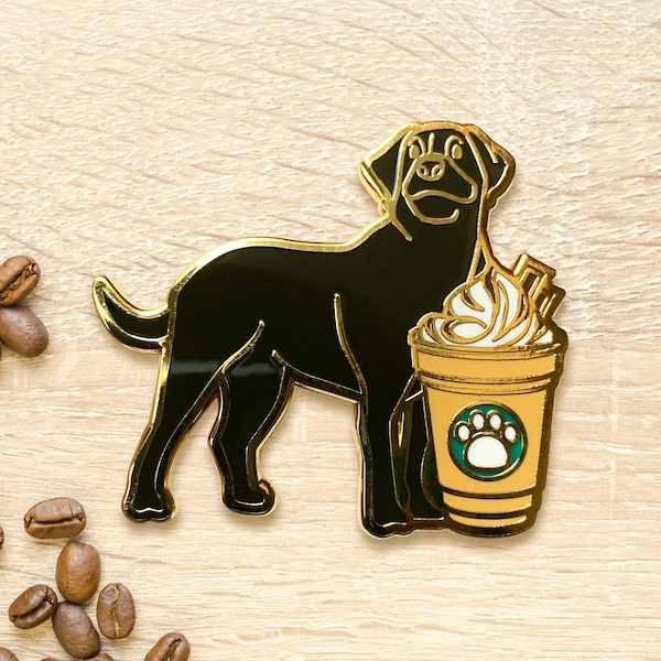 Black Labrador Mocha Pin | Espresso Coffee, Chocolate Frappe, Dog Gift for Dad, Dog Collar Charm, Coffee Lapel Pin, Holiday Winter Gift