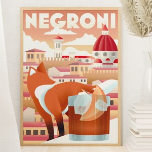 Negroni in Milan | Cocktail Art Print, Digital Print Download, Italy, Italian, Milan, Art Deco, Heritage, Sunset, Campari, Gin, Vermouth
