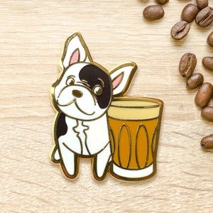 French Bulldog Flat White Enamel Pin: Coffee Lover Gift