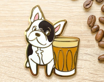 French Bulldog Flat White Enamel Pin: Coffee Lover Gift
