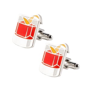 Negroni Cocktail Cuff Links for Shirts / Gift for Him and Her, Groomsman Gift, Best Bartender Gift, Father’s Day, Silver Plated