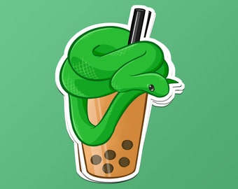 Boba Boa Constrictor Sticker | Fun Cute, Adorable and Perfect for Autumn or Spring, Bubble Tea, Boba, Snake Gift, PVC and Water-Resistant