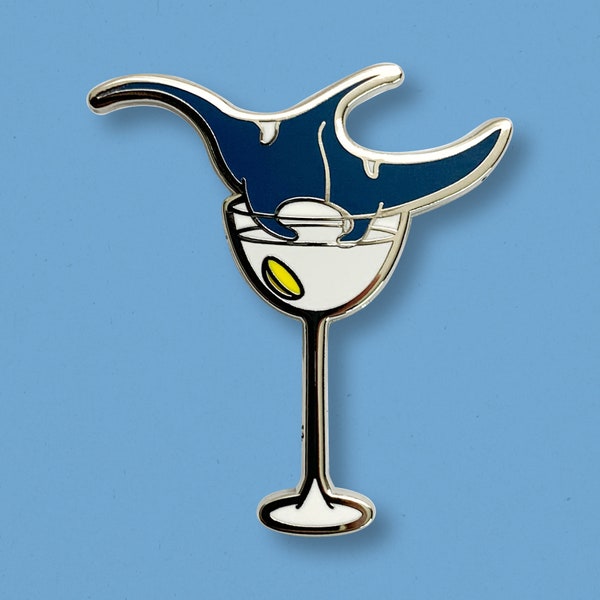 Vesper Martini Manta Ray Pin | Ocean Sea Life Animal Enamel Pin, Summer Vibes, James Bond Cocktail Bar Accessory for Him, Bar Tool Jewelry