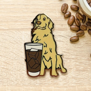 Golden Retriever Iced Americano Pin | Dog Dad Gift, Dog Collar Charm, Holiday Winter Present, Coffee Cafe Espresso, Latte Enamel Pin