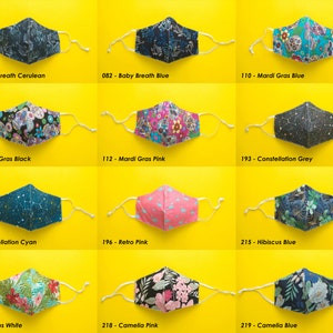 Gesichtsmaske 100% Baumwolle mit Nasendraht | Weich, Herren, Damen, Kinder, verstellbare Ohrriemen / Schleife, waschbar und wiederverwendbar, Filtertasche