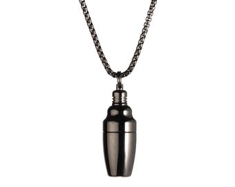 Matte Black Mini Cocktail Shaker Necklace - Stainless Steel Bartender Gift