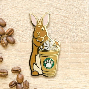 Flemish Giant Caramel Iced Latte Pin | Coffee, Espresso, Dark Roast, Beans, Rabbit, Hare, Cappuccino, Frappe, Frappuccino, Barista Apron
