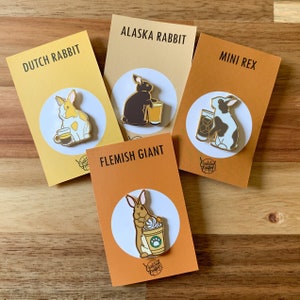 Coffee Rabbits Pin Set | Dutch, Mini Rex, Fmish Giant, Bunny, Coffee, Espresso, Dark Roast, Beans, Iced, Cappuccino, Frappe, Frappuccino