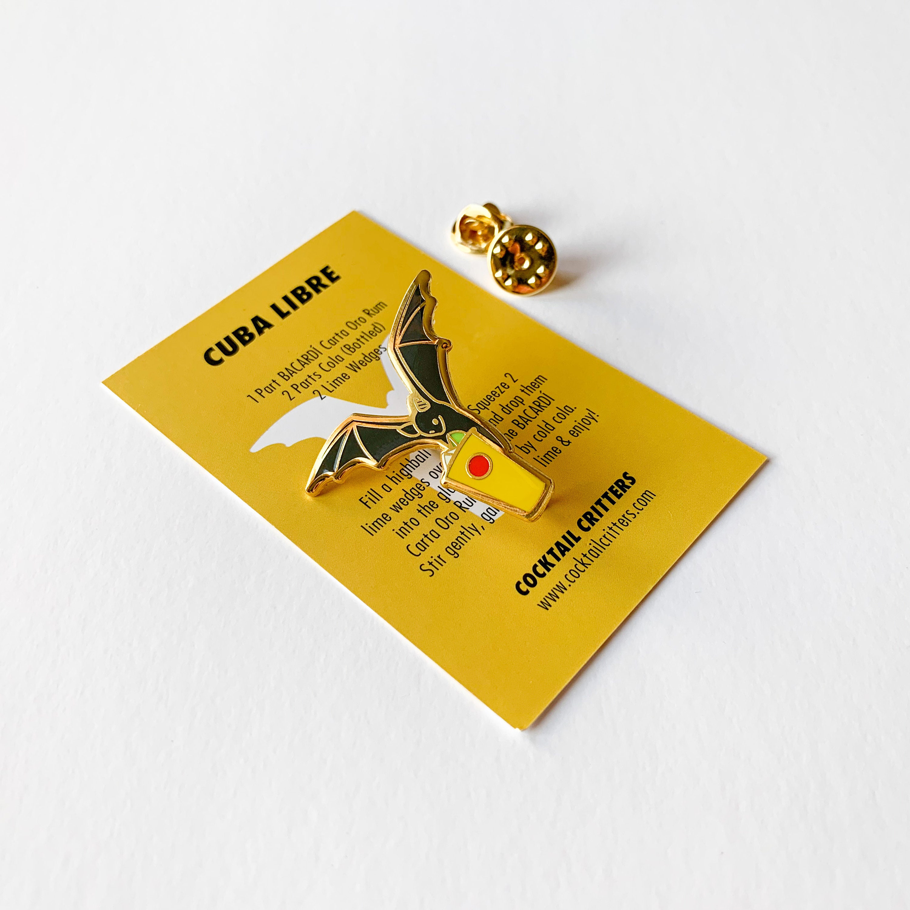Bacardi Rum & Coke Bat Pin: Gold-plated Enamel Lapel Pin - Etsy