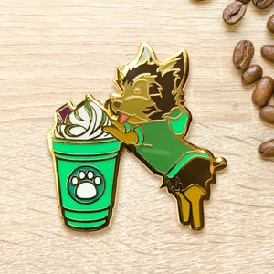 Black & Brown Yorkshire Terrier Matcha Frappe Pin | Dog Enamel Pin, Coffee Gift, Christmas Dog Collar Charm, Holiday Dog Mom and Dad Gift