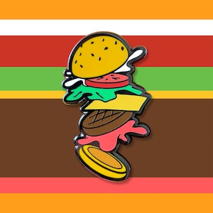 Hamburger Enamel Pin | Lapel Brooch for Snacks Brunch, Food Gift Set for Her, Cheeseburger Fast Food, Accessory for Apron, Charm for Outfit