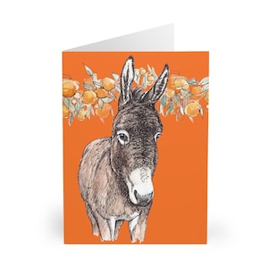 Esel im Obstgarten Grußkarten, Orange (5er Pack)