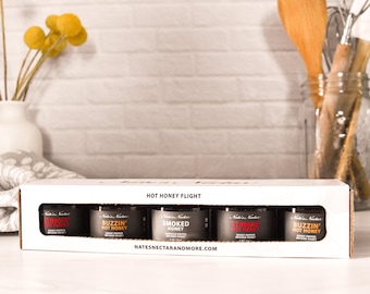 Hot Honey Flight | 5 Jar Gift Set | Small Batch Raw Honey | Mild Medium Hot | Foodie Gift Ohio