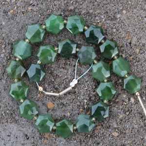 Natural 20 pieces faceted nephrite jade gemstone hexagon beads, 10x12 mm, sale, custom order, unique shape, aventurine.