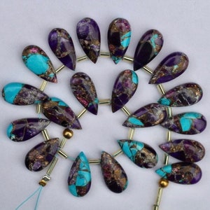 9 piece smooth pear BLUE Copper Obsidian Smooth Briolette beads 9x17 mm app...wholesale price, rare, turquoise teardrops