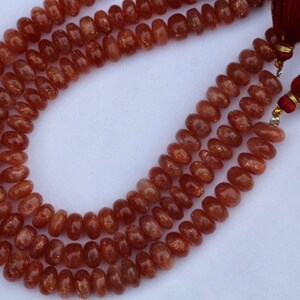 Natural, 8 inch smooth sunstone gemstone rondelle briolette beads, 8---9  mm, natural gemstone bead, sale, natural sunstone gemstone