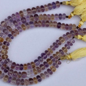 Natural, 8 inch smooth ametrine gemstone rondelle briolette beads, 7---8  mm, natural gemstone bead, sale, natural ametrine gemstone