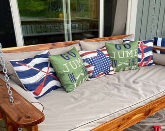 Funda de cojín personalizada para columpio de porche: sofá cama de exterior resistente al agua, cuna, tamaño individual y tamaño queen