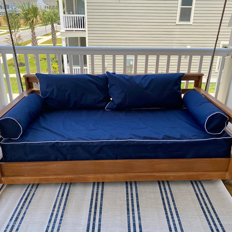 Navy Porch Swing Cover With the White Piping Custom Outdoor Etsy