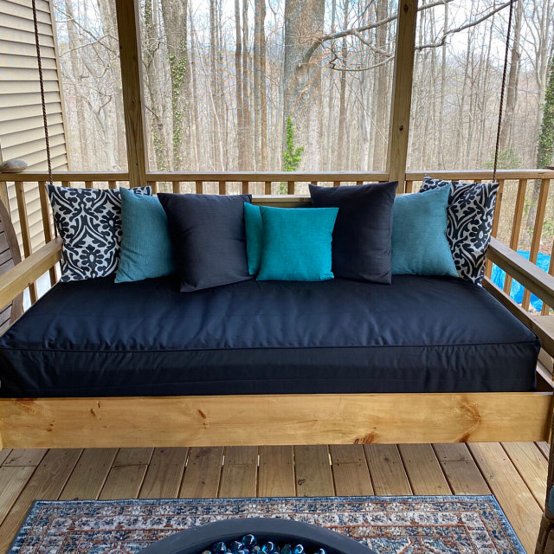 Black Porch Swing Cover With Piping Water Resistant Daybed Etsy