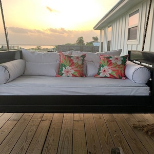 White Porch Swing Cover with the black piping - Custom Outdoor Covers - Bench cushion cover - Twin daybed covers
