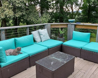 Funda para columpio de porche exterior color verde azulado - Resistente al agua - Fundas de cojín con cremallera - Tamaño personalizado