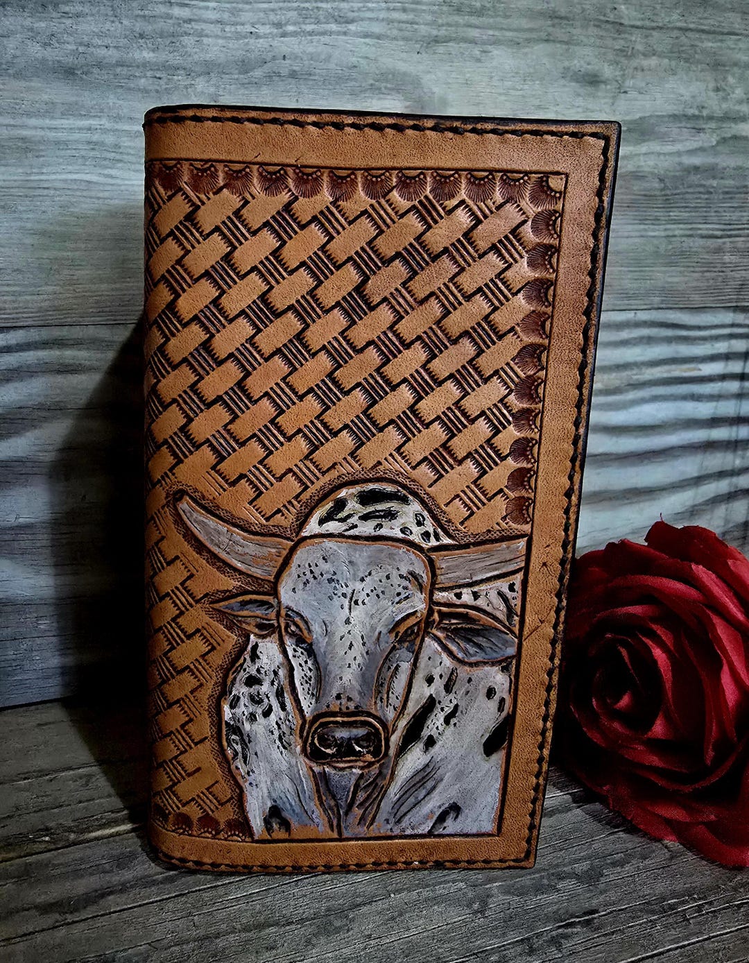 Roper Rodeo Wallet Genuine Leather Mens Hand Carved Roper Wallet