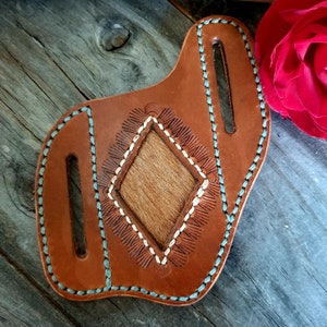 HANDMADE Genuine Leather Pocket Knife Pouch/Sheath with Hair On Hide Inlay