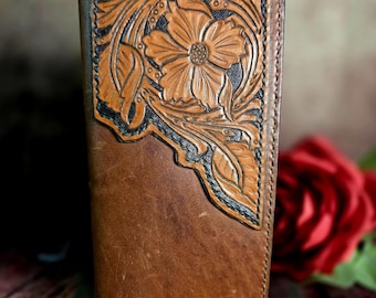 Genuine Leather Mens Hand Carved Roper Style Bifold Western Wallet