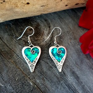 Cowgirl Heart Earrings Blue Sparkle Drops Resin and Silver