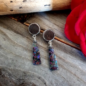 Hair On Hide and Sparkling Midnight Resin Cowgirl Earrings