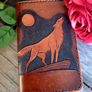 Lone Wolf 6 Kartentasche Minimalistische Echtleder Brieftasche Handgeschnitztes Känguru-Lederfutter